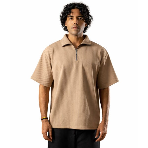 Resa — Brown Half Sleeves Quarter Zip