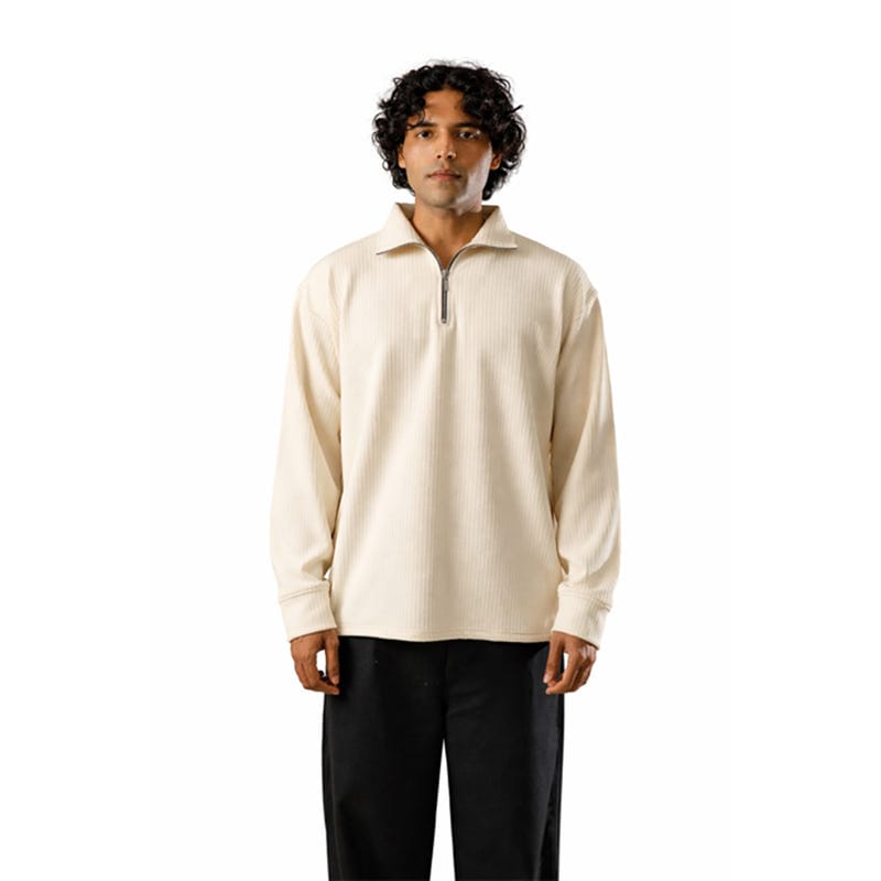 Cream Full Sleeves Quarter Zip