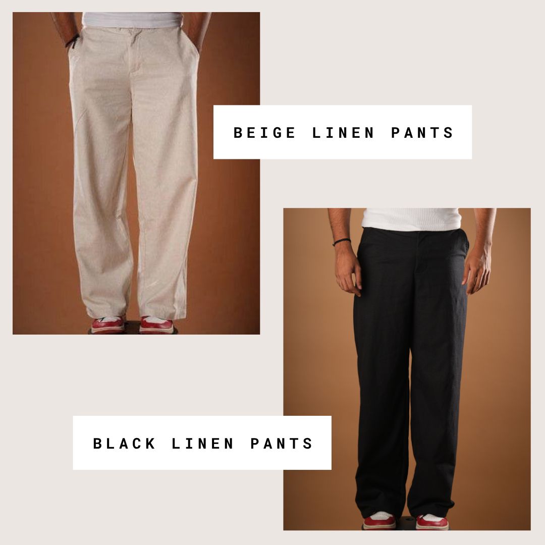 Linen Pants Set (Black+Natural) - image 1