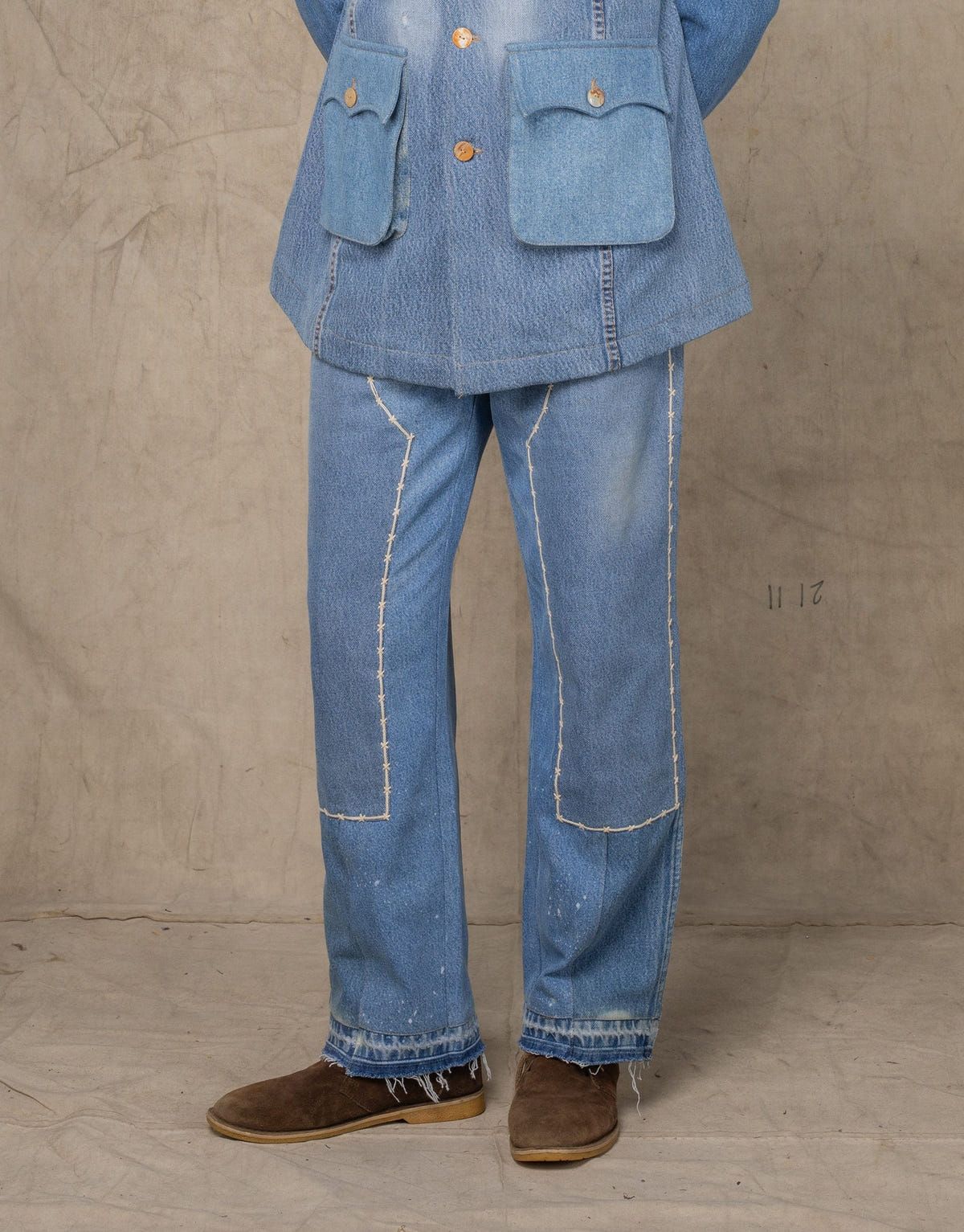 DOUBLE KNEE PANTS w/EMB BLUE - image 1