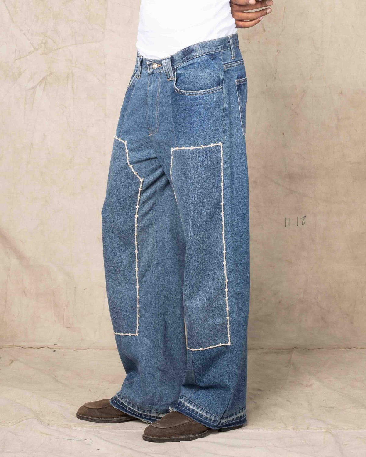 DOUBLE KNEE PANTS w/EMB BLUE - image 2