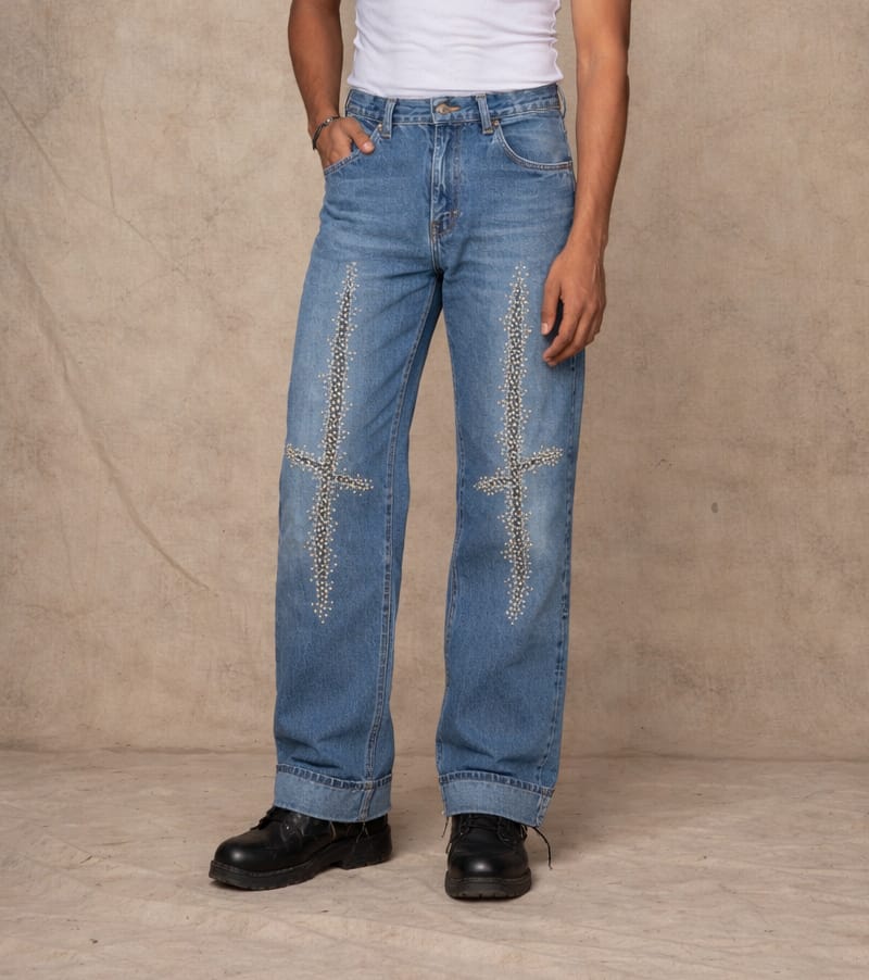 CROSS KNEE PANTS BLUE
