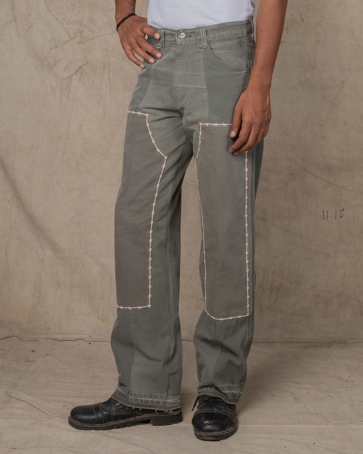 DOUBLE KNEE PANTS w/EMB GREEN - image 1