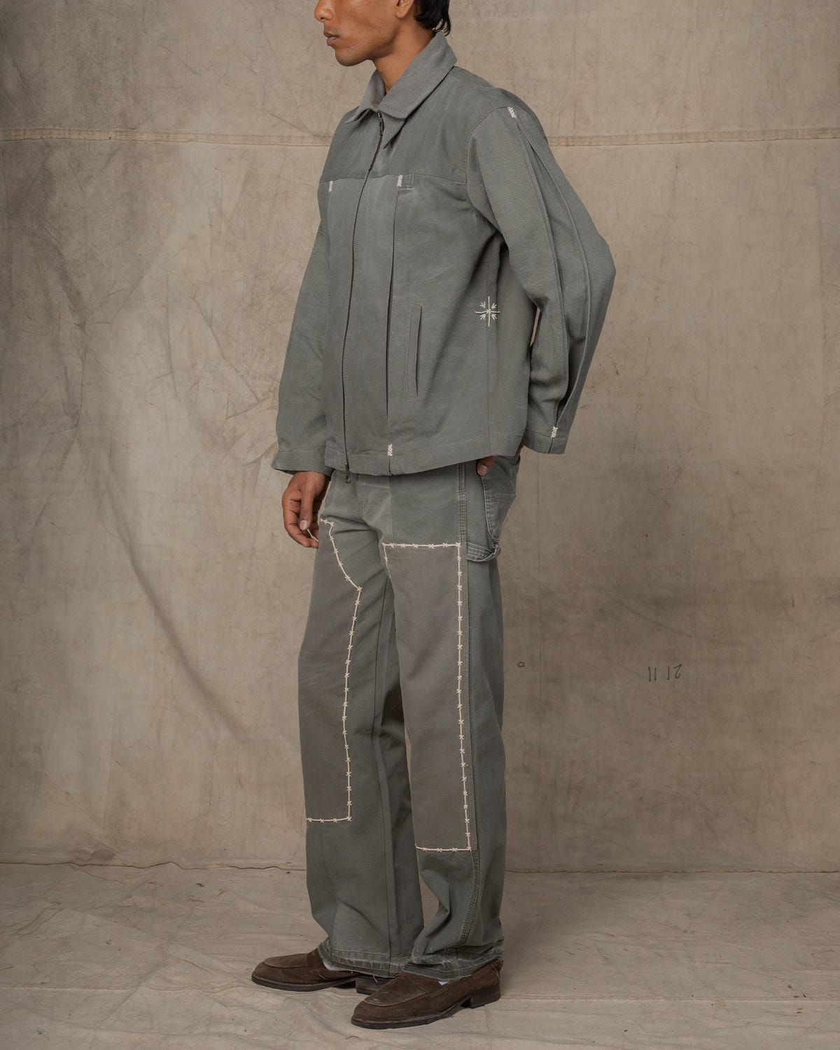 DOUBLE KNEE PANTS w/EMB GREEN - image 3