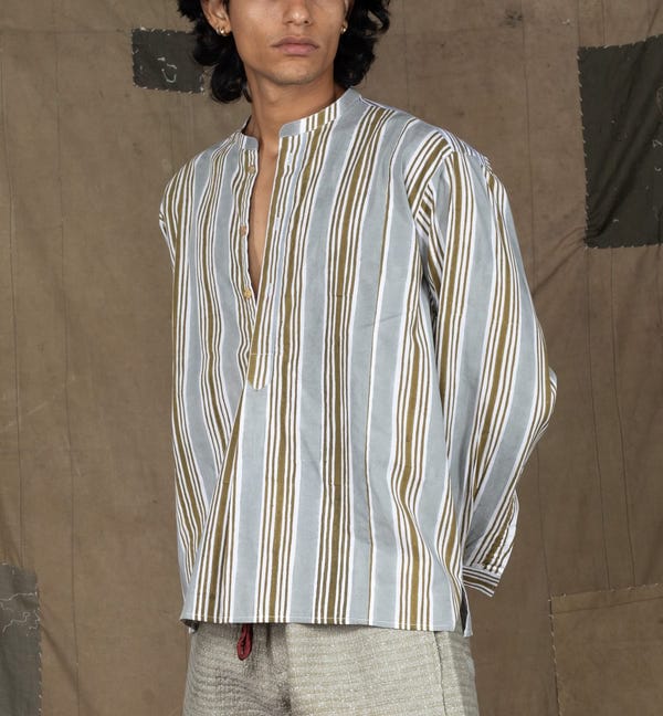 Rkive City — KNIFE PLEAT GREEN-GREY KURTA