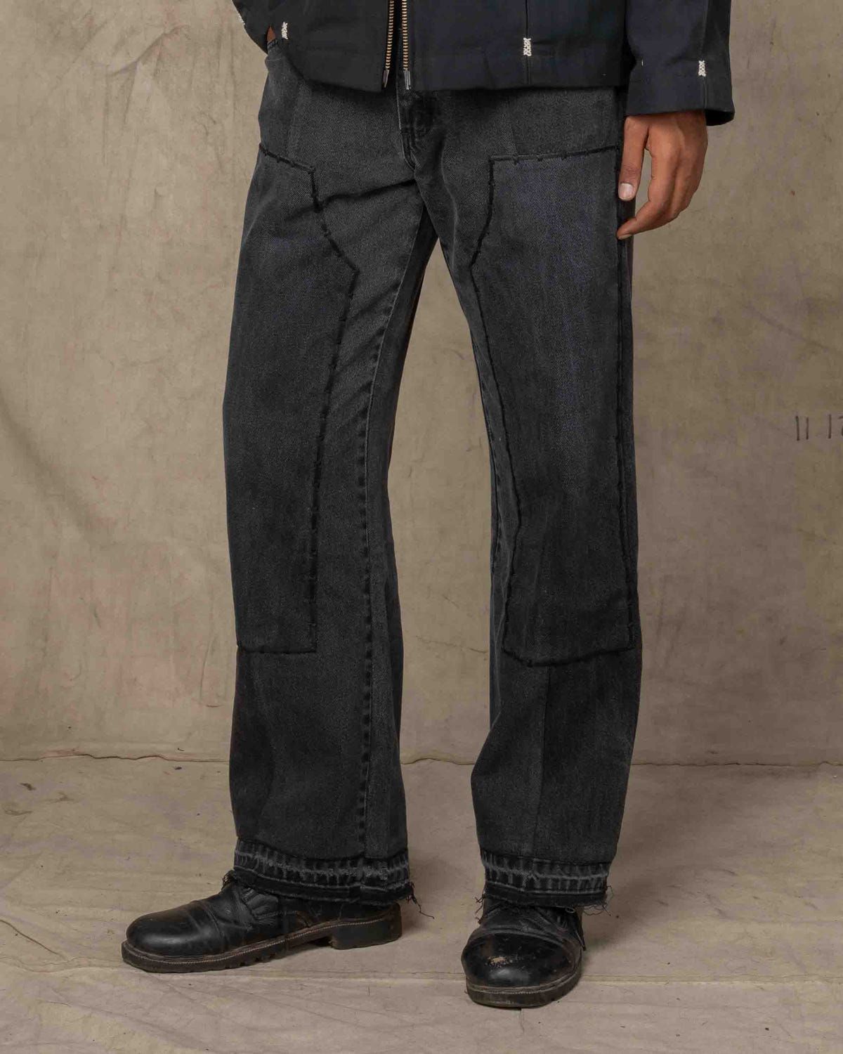 DOUBLE KNEE PANTS w/EMB BLACK - image 1