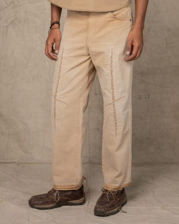 Rkive City — CROSS KNEE PANTS BEIGE