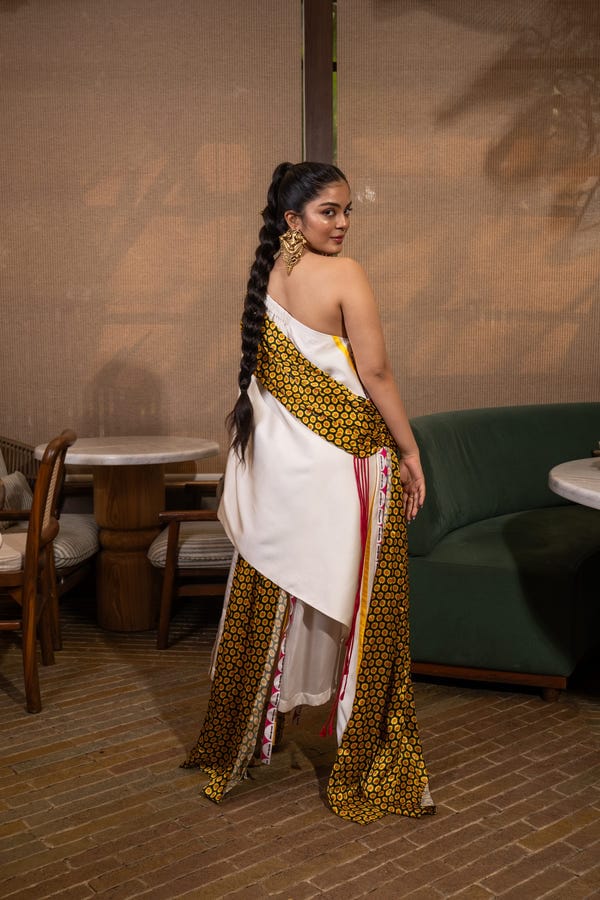 Saim — Cross drape one shoulder set