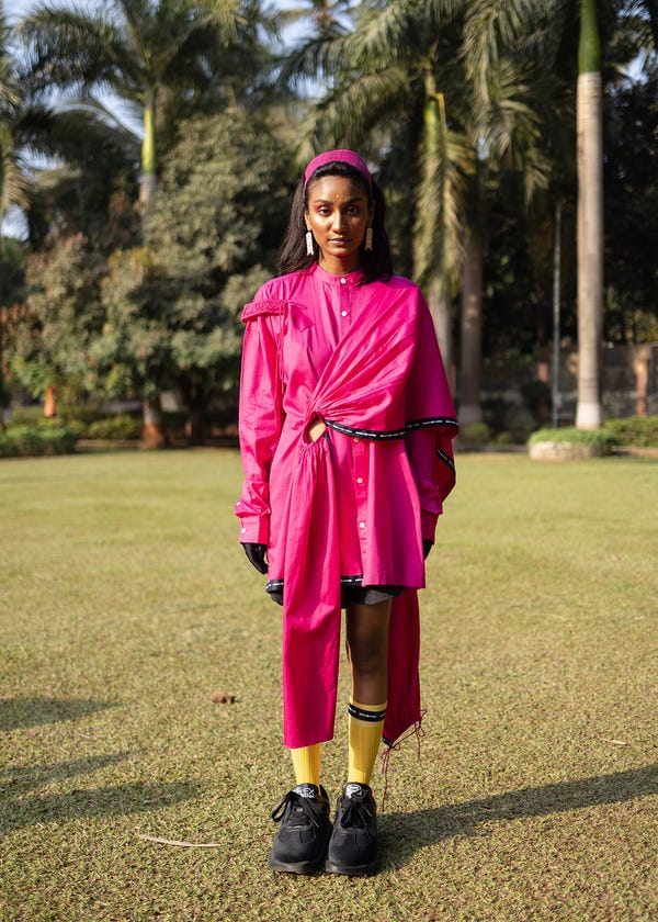 Saim — Cut-out saree drape shirt