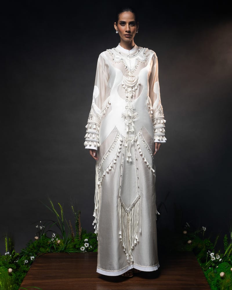 Sculptural patchwork dress