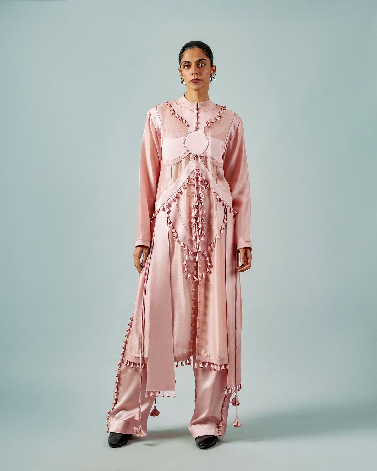 Ornament patchwork kurta + Tassels trouser set - image 1
