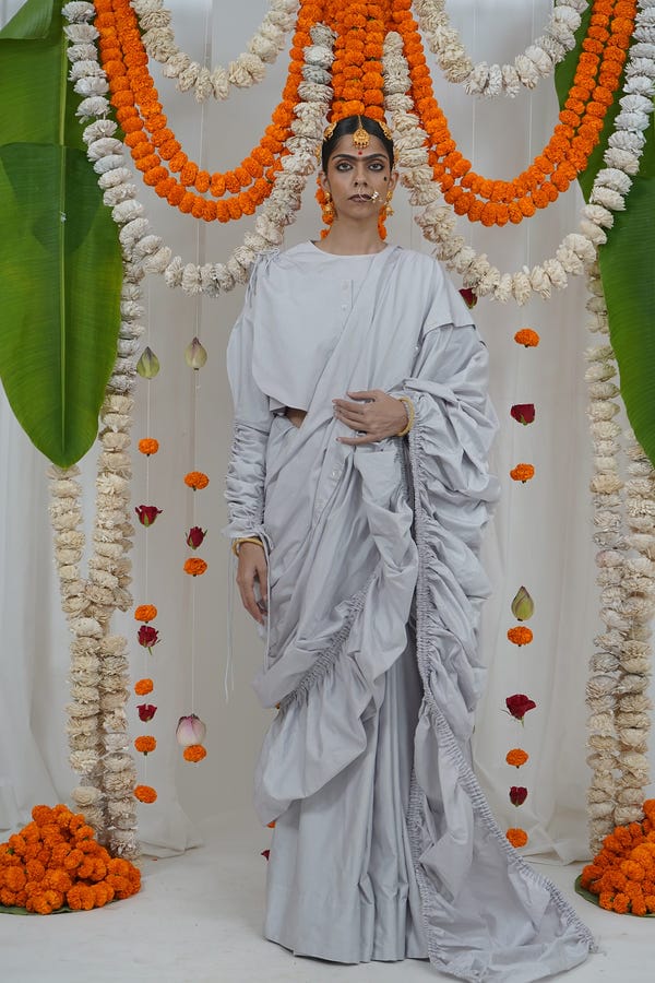 Saim — Deconstructed buttons saree set