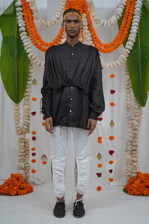 Saim — Gathered apron shirt