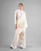 Patchwork ornament top + Tassel drape one shoulder + Outline godet trouser set view 1