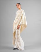 Patchwork ornament top + Tassel drape one shoulder + Outline godet trouser set view 3