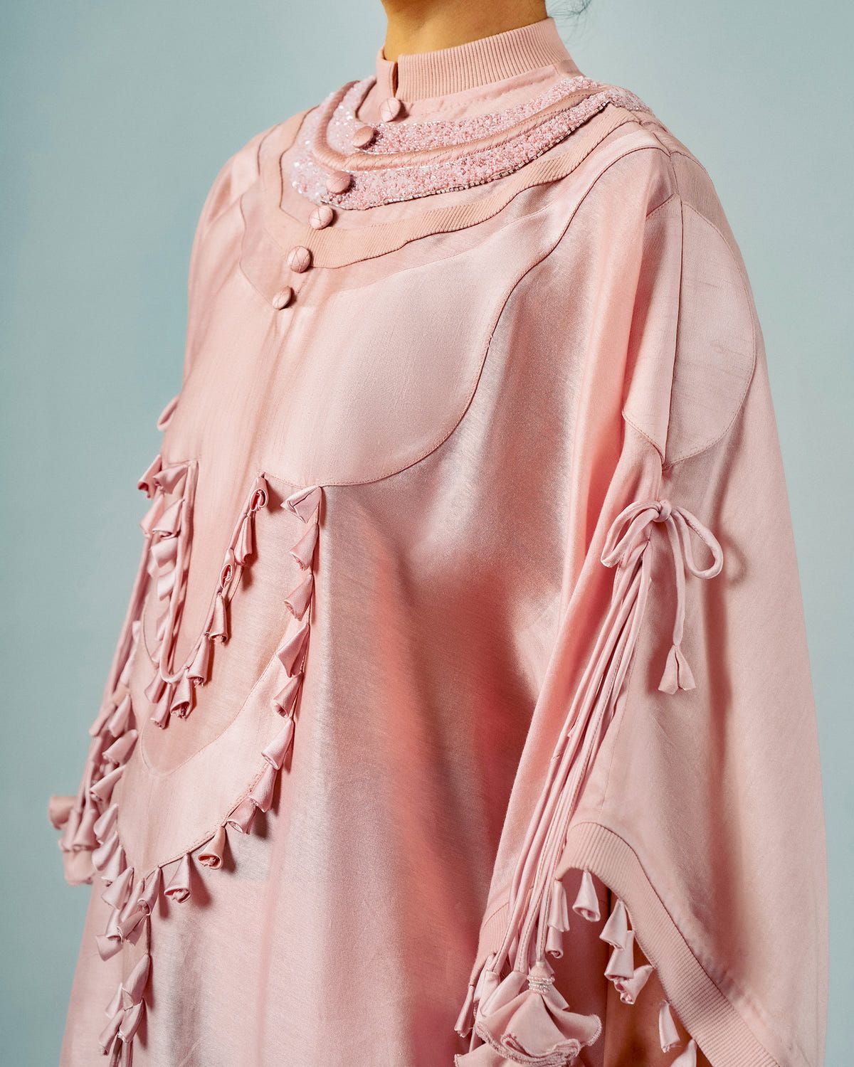 Tasseled necklines cape + Godet lungi skirt set - image 2