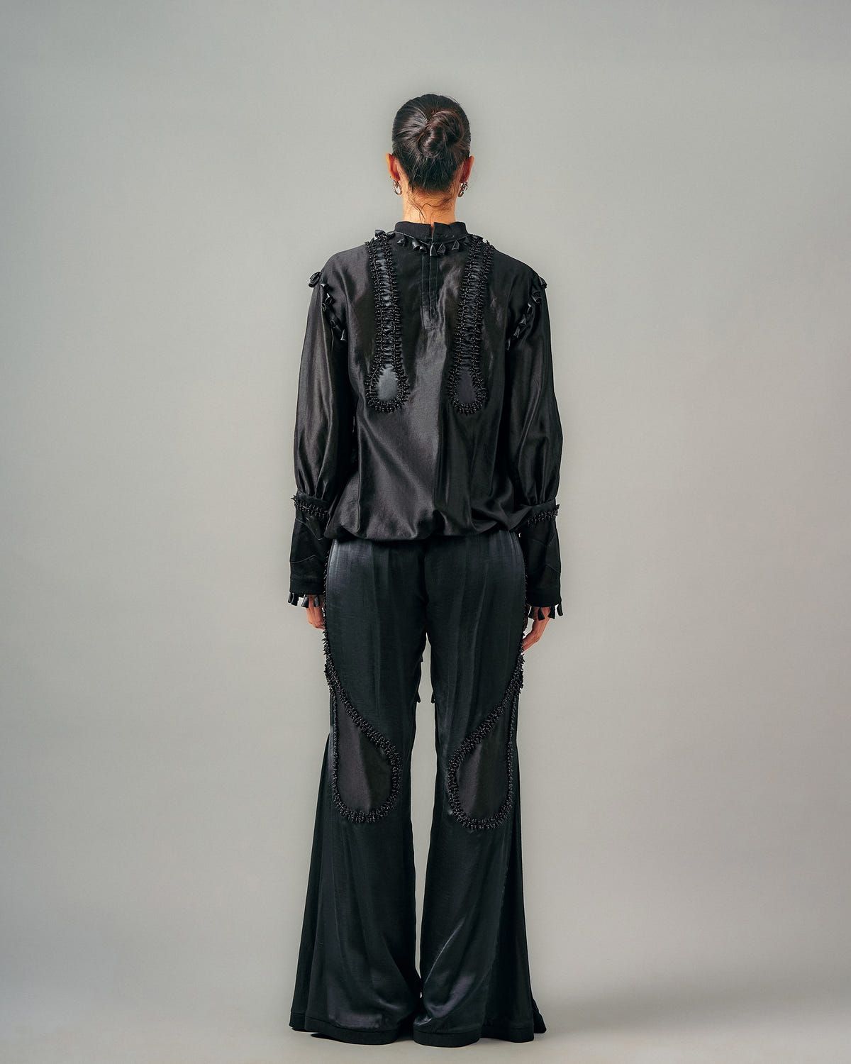 Cross gathered top + Sheer insert godet trouser set - image 4