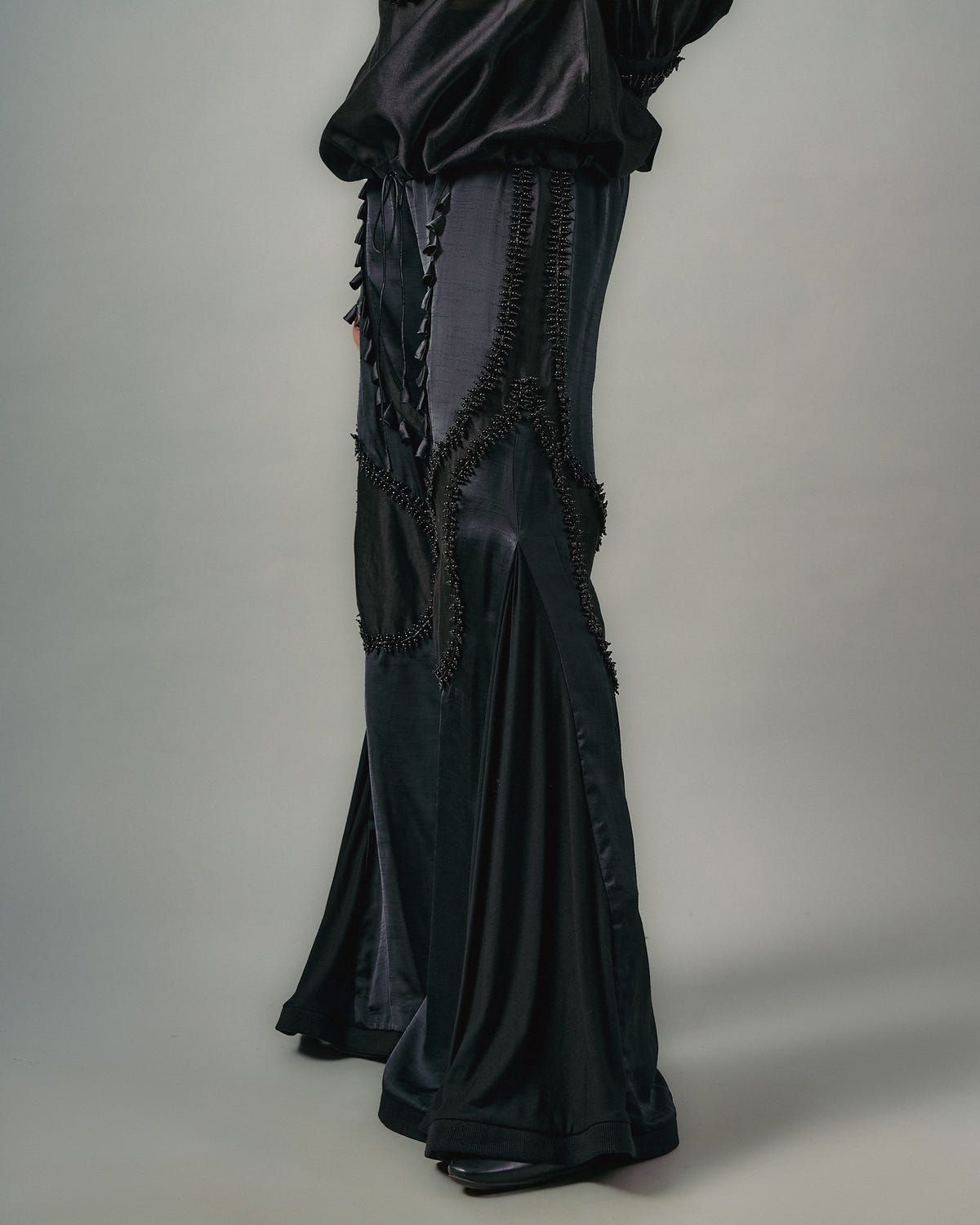 Cross gathered top + Sheer insert godet trouser set - image 5