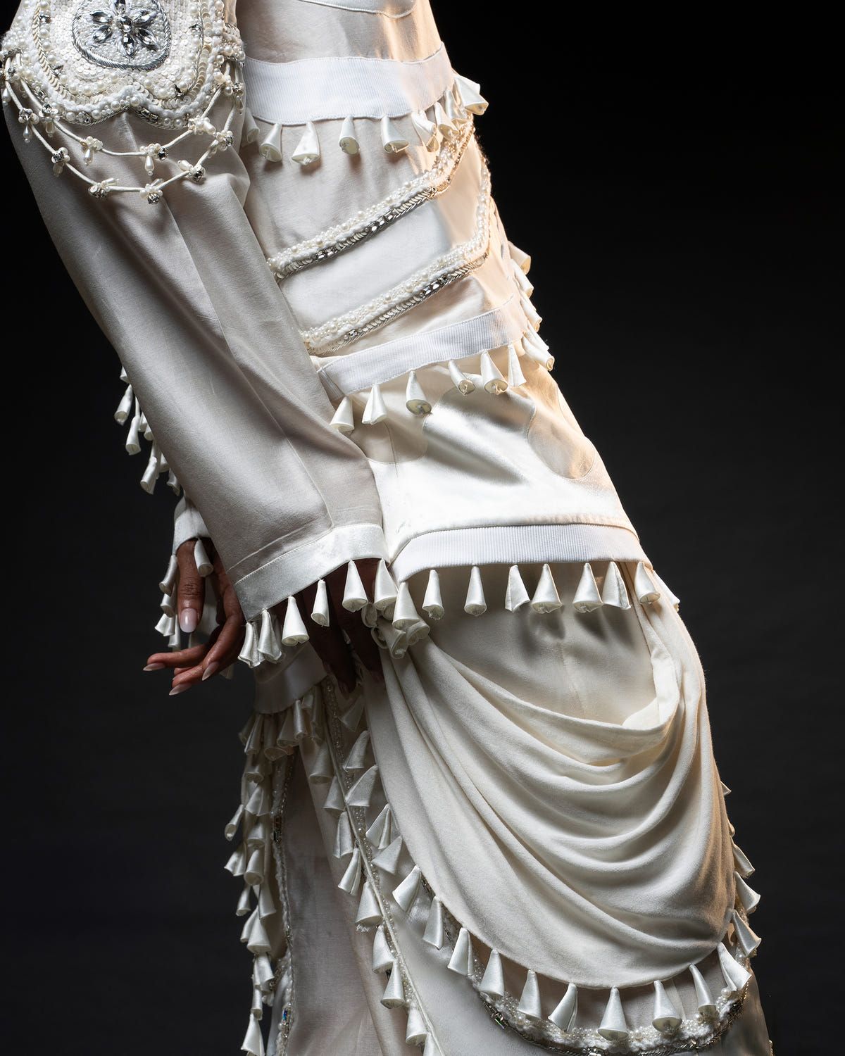 Ornament patchwork jacket + Drape tassel trouser set - image 2