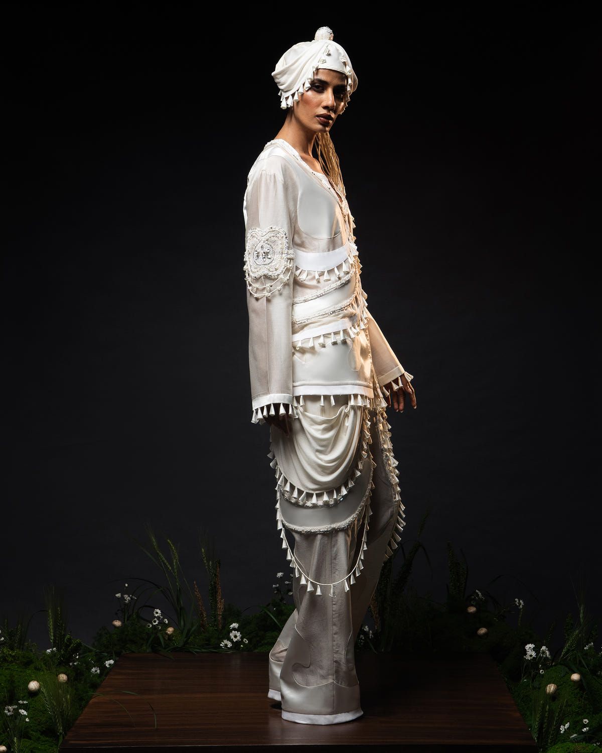 Ornament patchwork jacket + Drape tassel trouser set - image 3