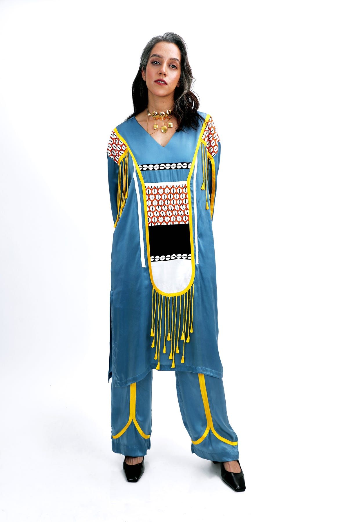 Geometric tassels kurta set - image 2