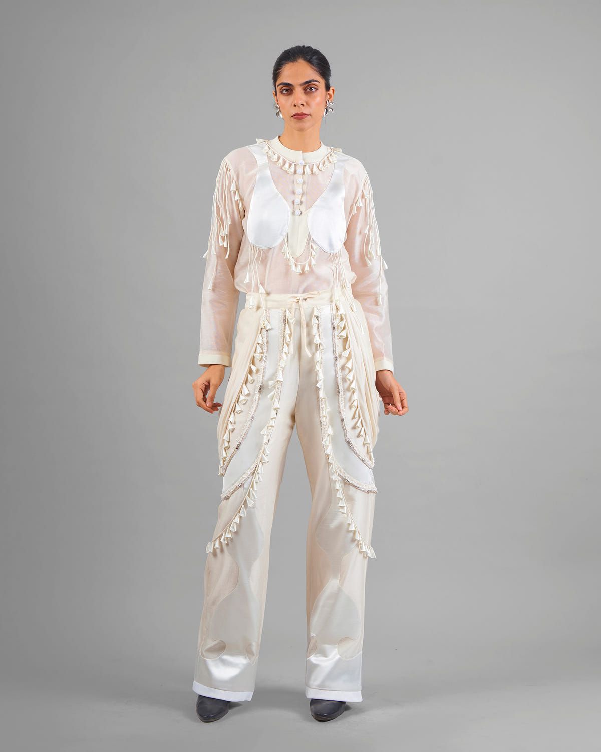 Cord fringe top + Drape tassel trouser set - image 1