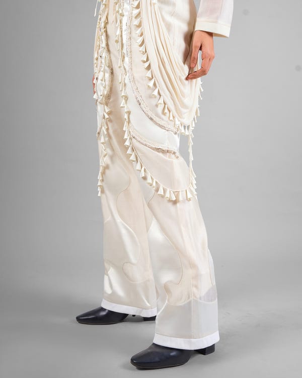 Saim — Cord fringe top + Drape tassel trouser set