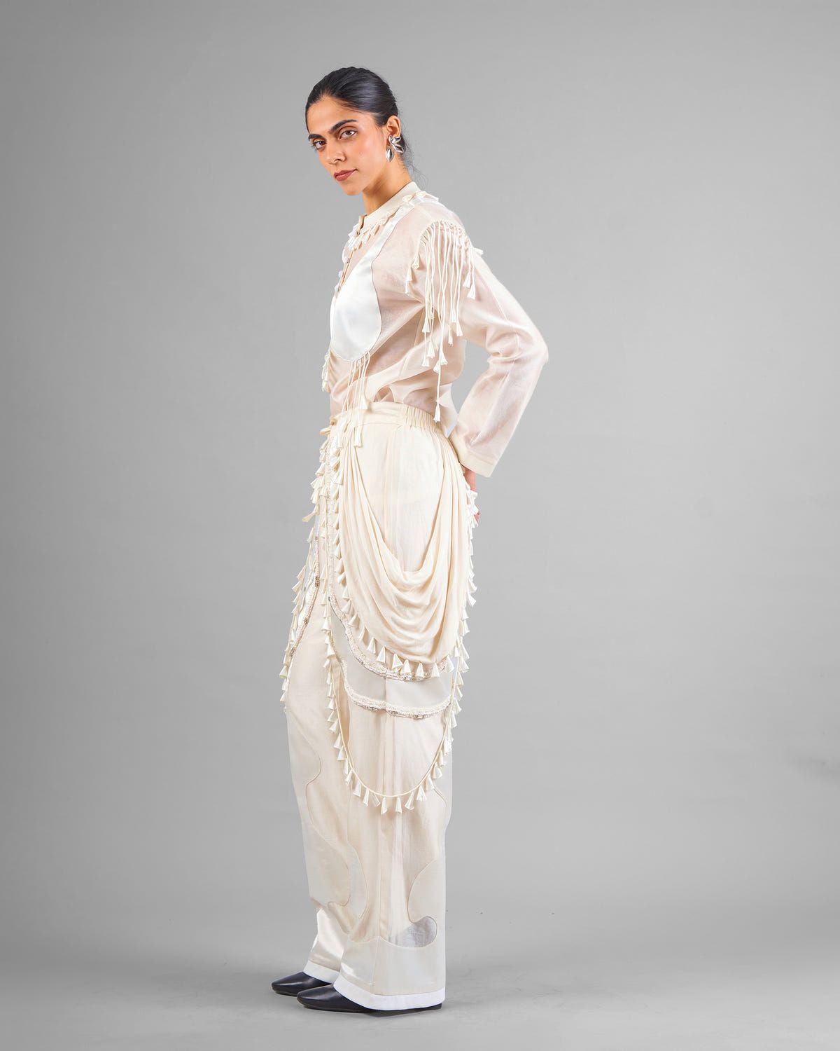 Cord fringe top + Drape tassel trouser set - image 3