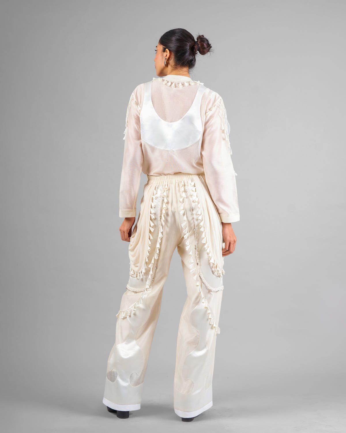 Cord fringe top + Drape tassel trouser set - image 4