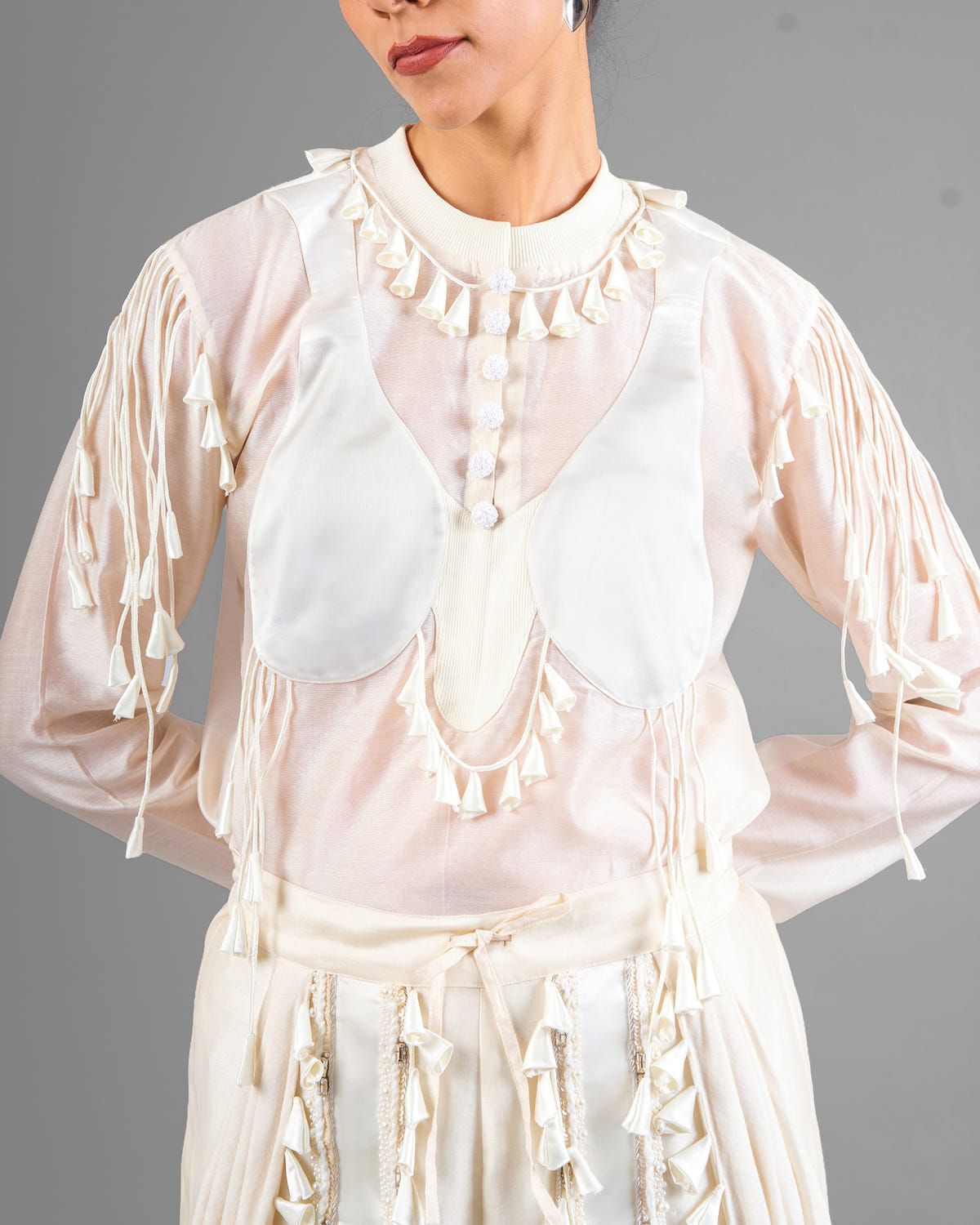Cord fringe top + Drape tassel trouser set - image 5