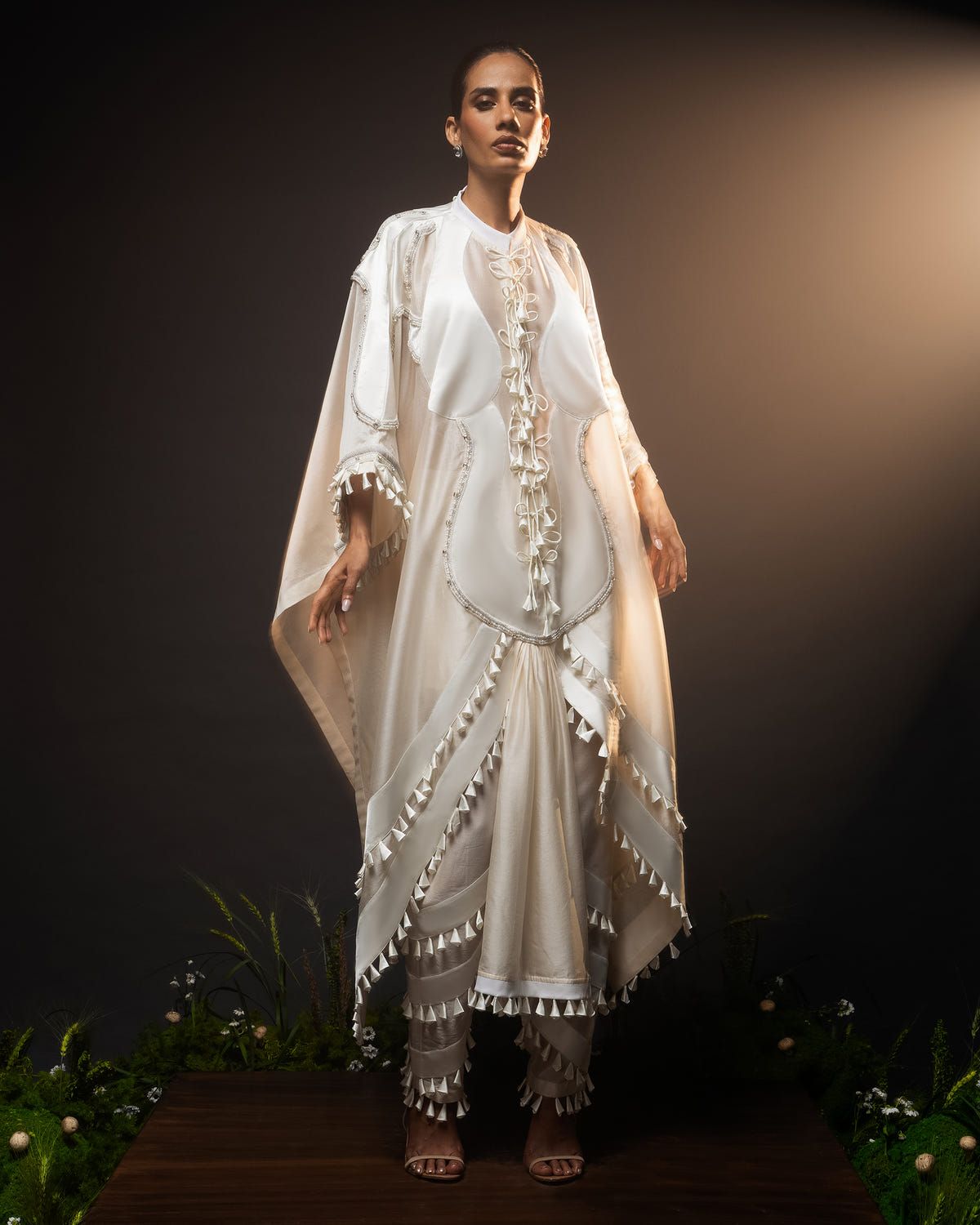 Sculptural dhoti drape kaftan + Scallop tassel trouser set - image 1