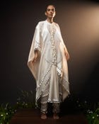Sculptural dhoti drape kaftan + Scallop tassel trouser set view 1