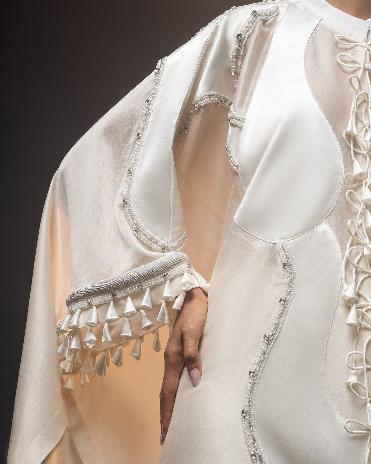 Sculptural dhoti drape kaftan + Scallop tassel trouser set - image 2