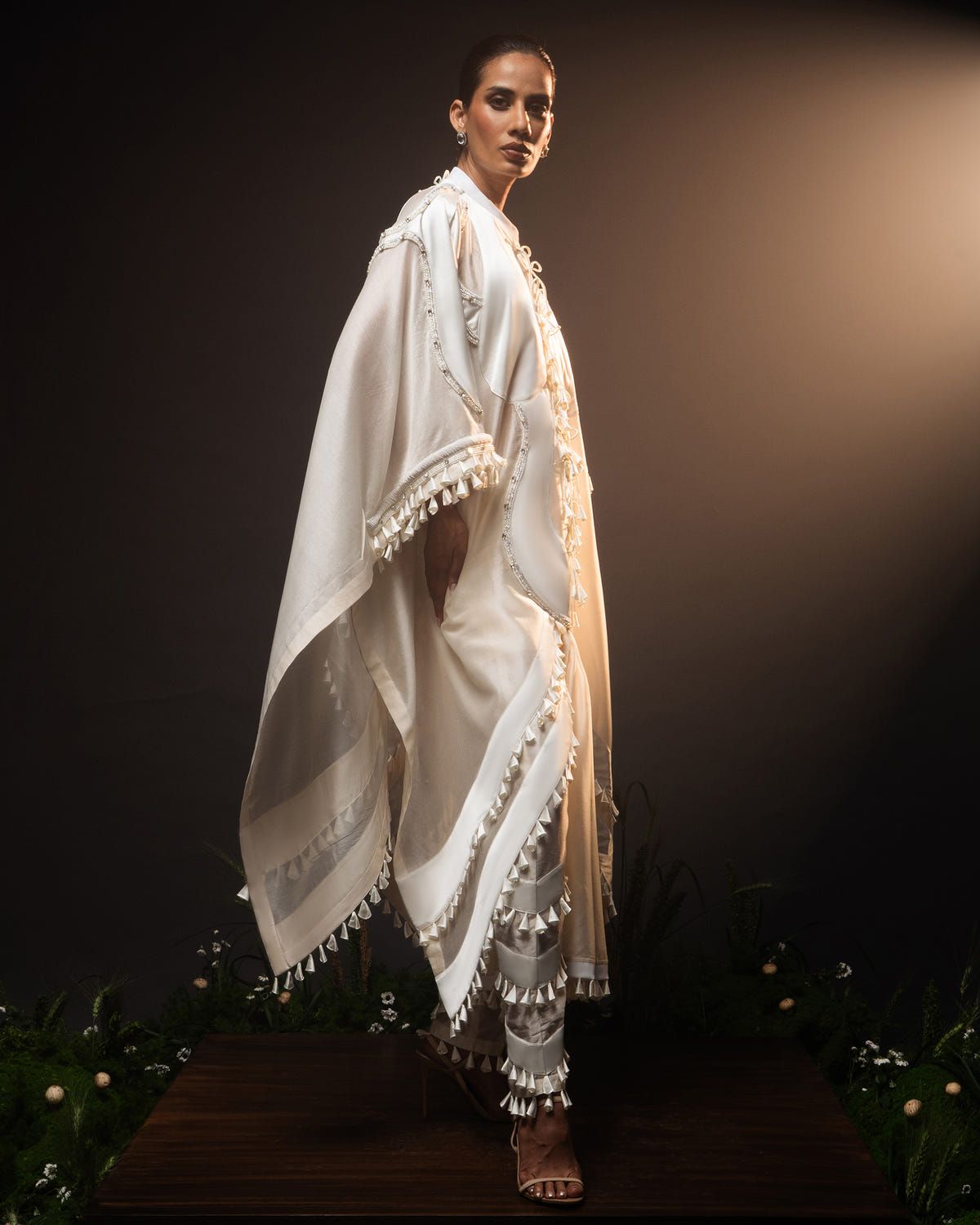 Sculptural dhoti drape kaftan + Scallop tassel trouser set - image 3