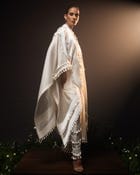 Sculptural dhoti drape kaftan + Scallop tassel trouser set view 3