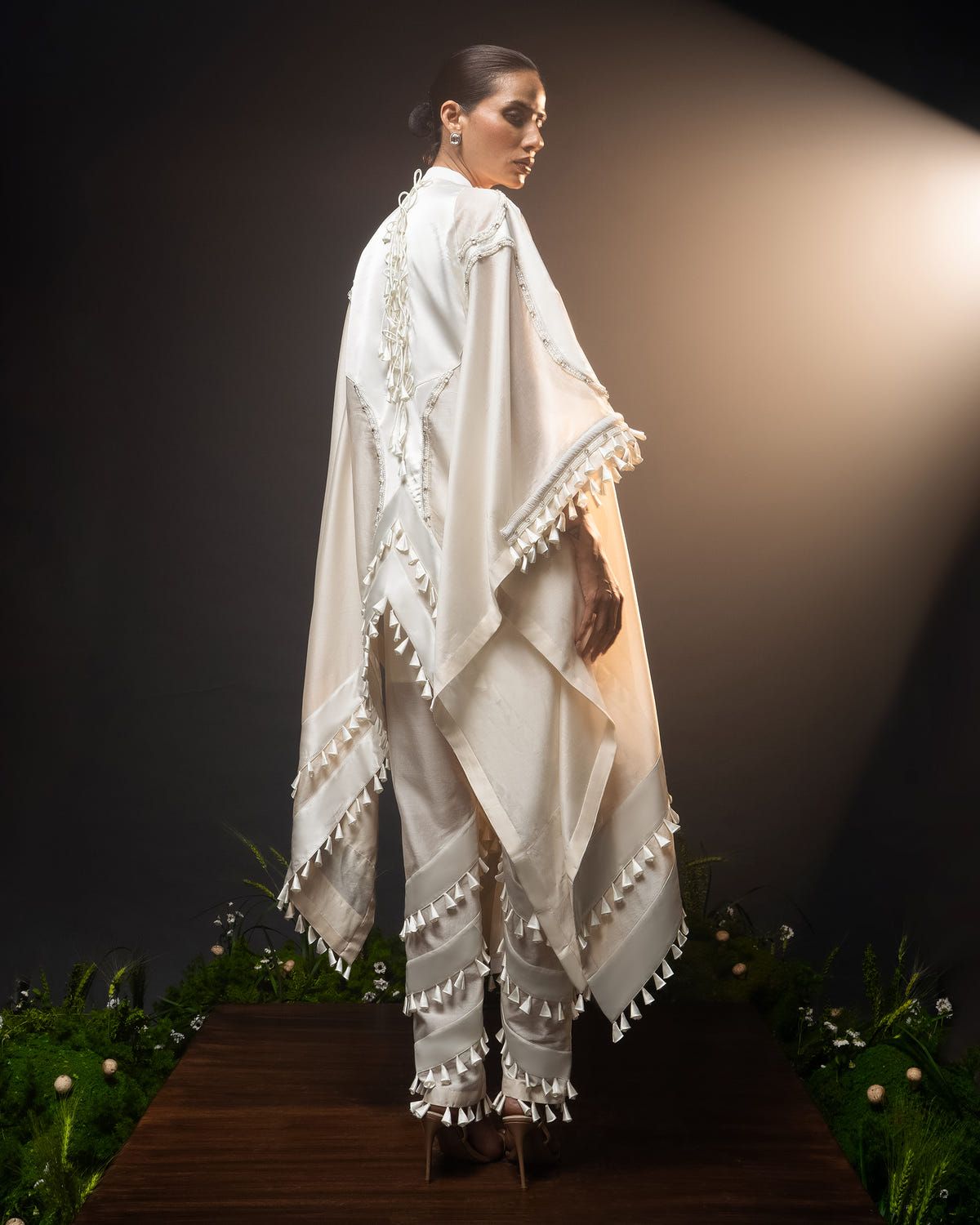 Sculptural dhoti drape kaftan + Scallop tassel trouser set - image 4