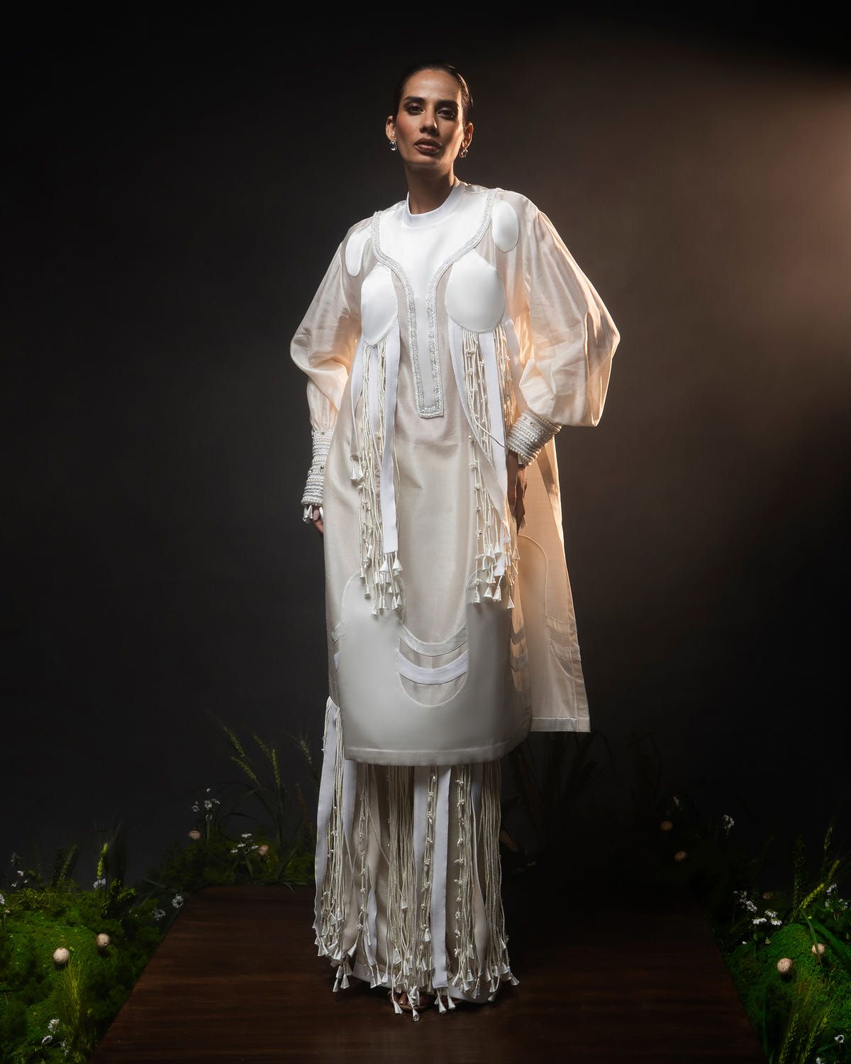 Neckline tassel fringe kurta + Fringed trouser set - image 1