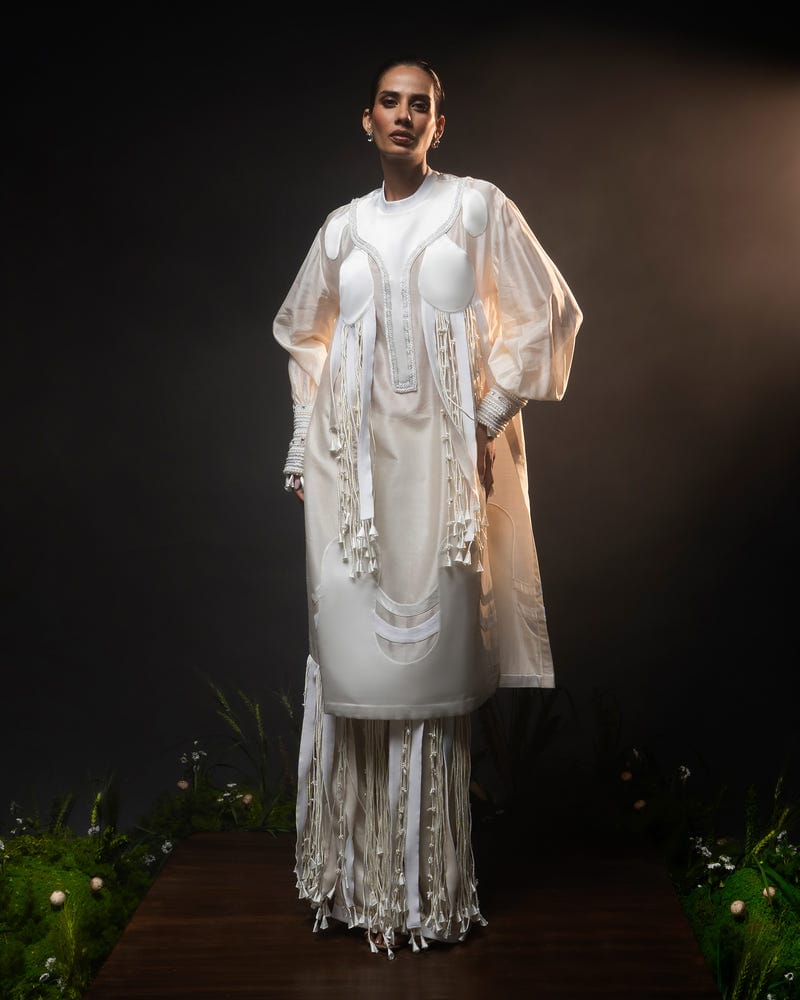 Neckline tassel fringe kurta + Fringed trouser set