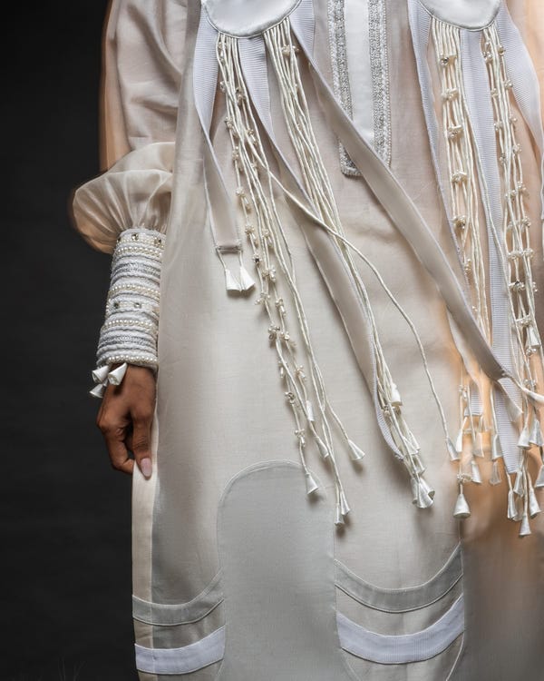 Saim — Neckline tassel fringe kurta + Fringed trouser set