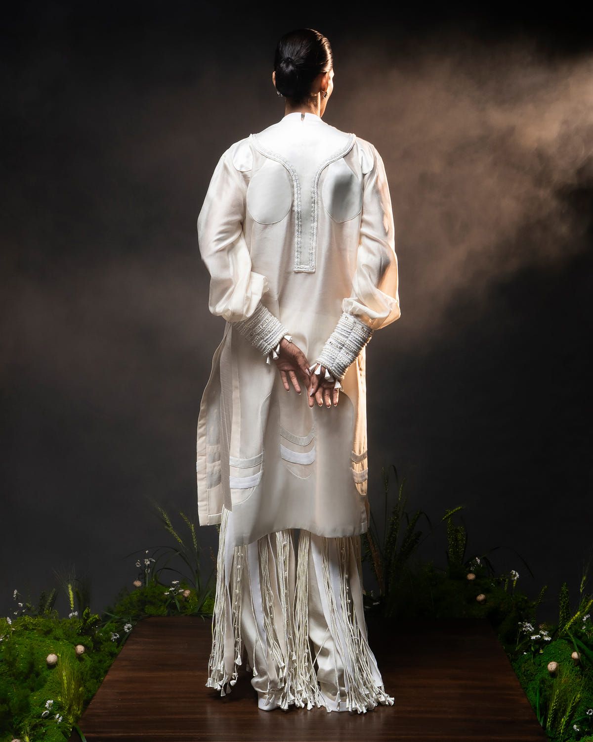 Neckline tassel fringe kurta + Fringed trouser set - image 4