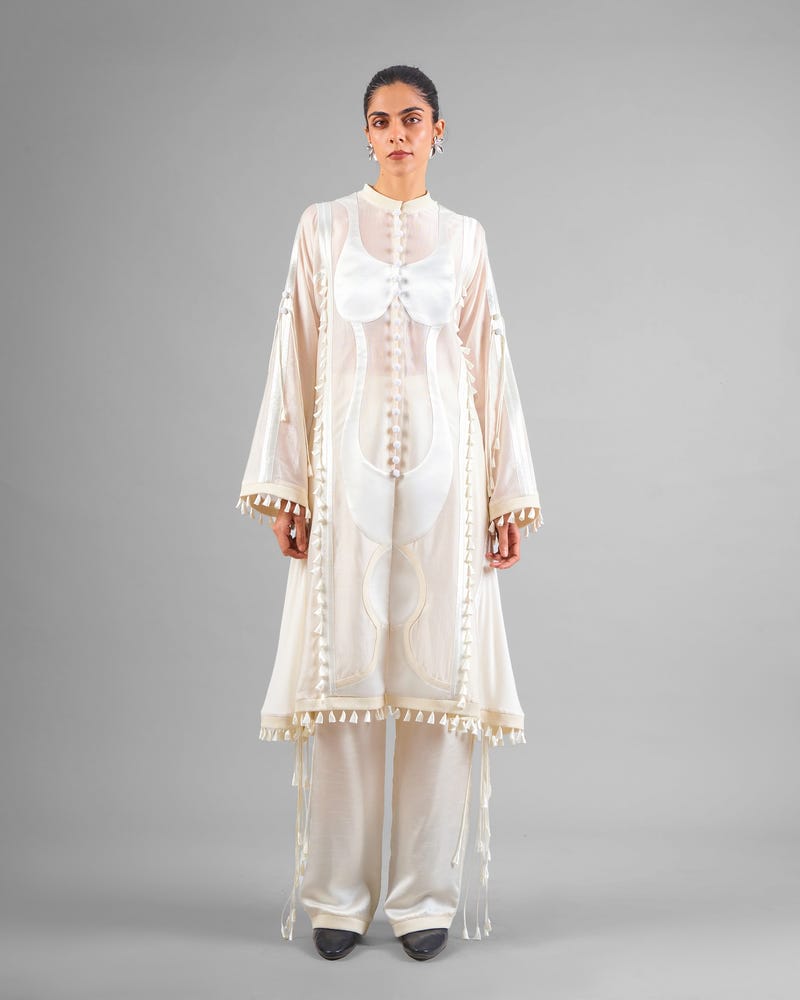 Sculptural tassels jacket + Cords trouser set