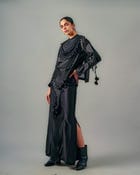 Quilted necklines drape top + Ornament patch skirt set view 3