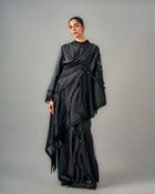 Necklace top + Ornament draped one shoulder + Patchwork lungi skirt set view 1