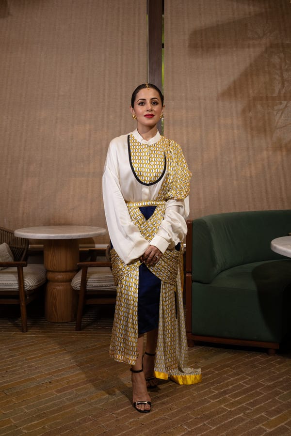 Saim — Cross drape skirt set