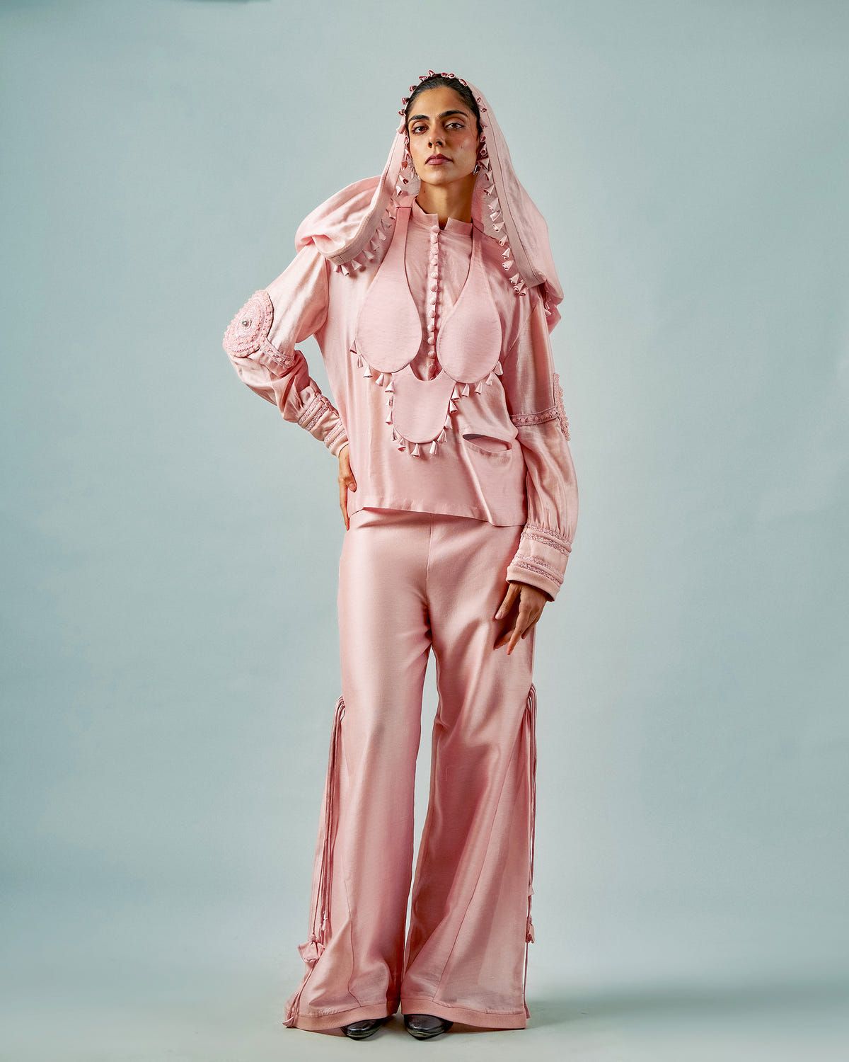 Necklace drape top + Tassels godet trouser set - image 1