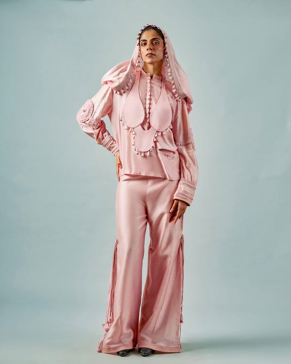 Saim — Necklace drape top + Tassels godet trouser set