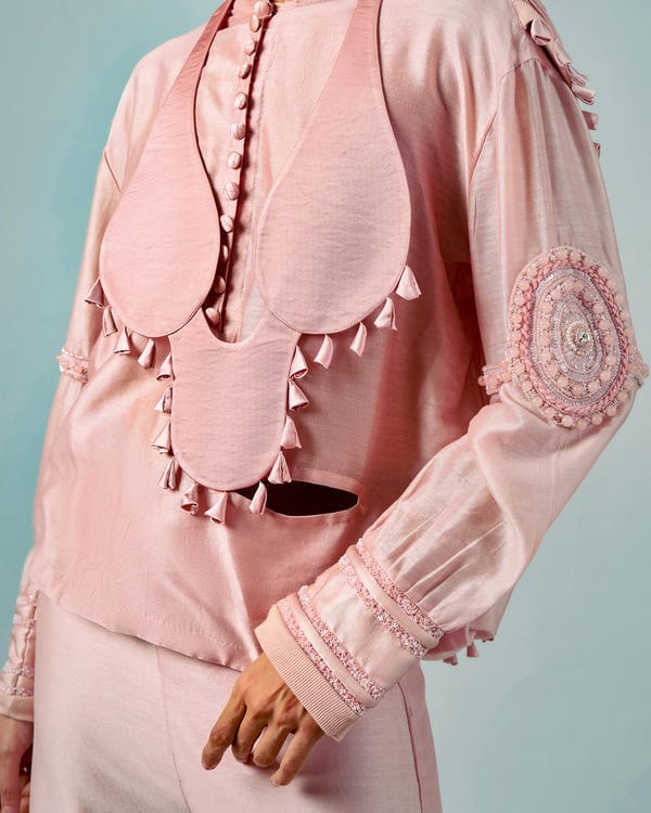 Saim — Necklace drape top + Tassels godet trouser set