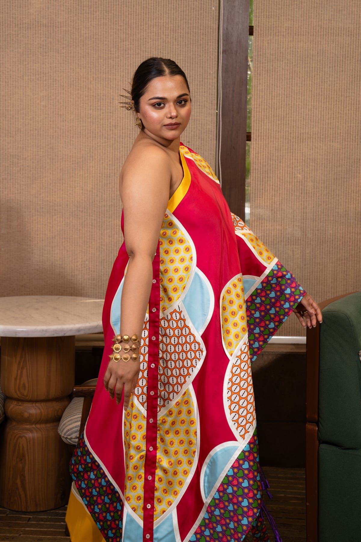 Buttons patchwork one shoulder set - image 1
