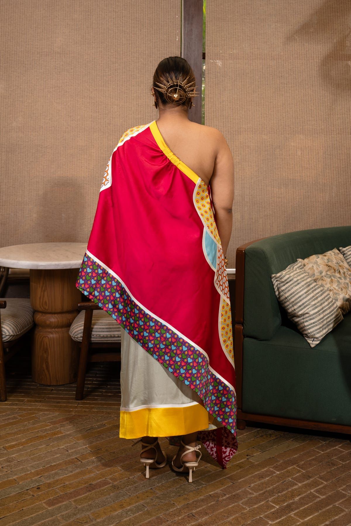 Buttons patchwork one shoulder set - image 3