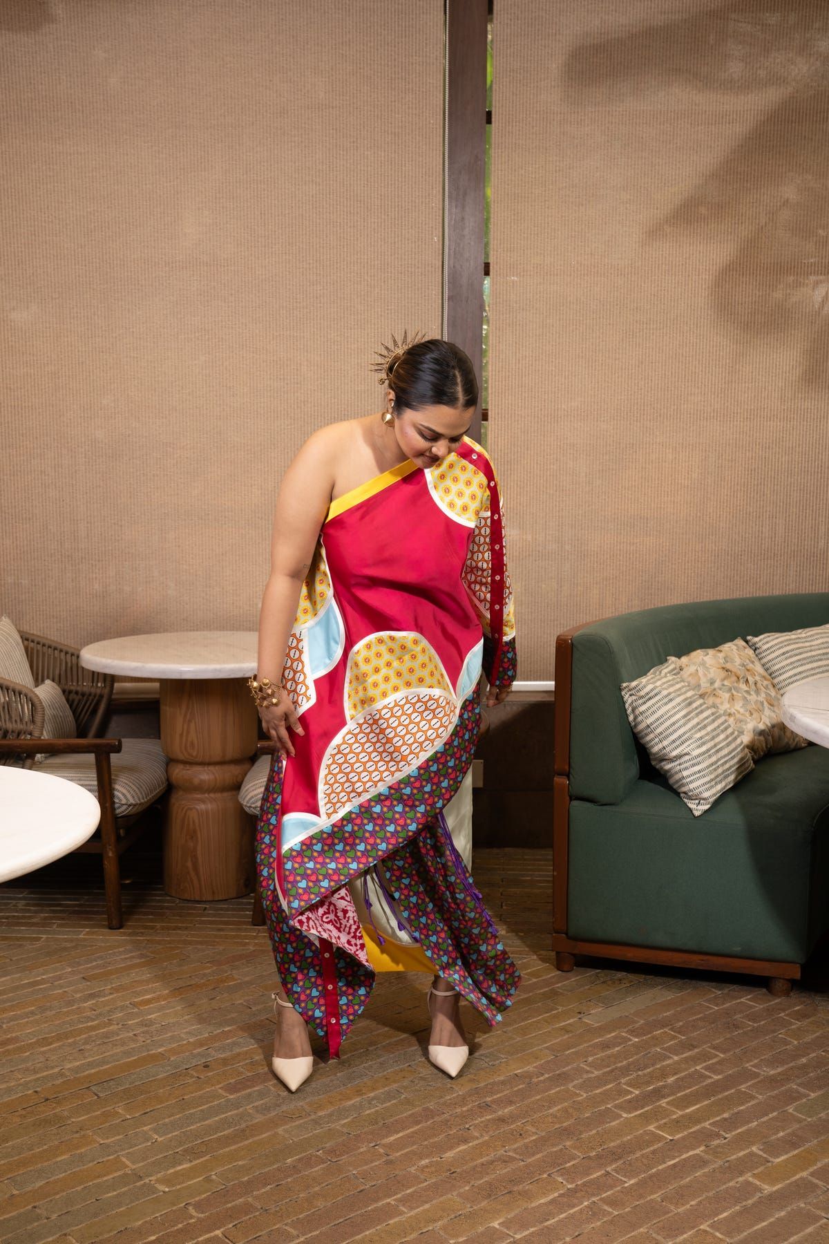 Buttons patchwork one shoulder set - image 4